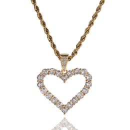24 inç paslanmaz çelik hip-hop elmas çukur kolye kolyeler basit tasarım içi boş aşk kalp zincirleri ipi kolyeler takı mücevher