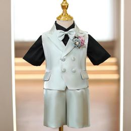Clothing Sets Children Suit 2022 Gentleman Boys Vest Tuxedo Shorts Kids Formal Wedding Party Outfits Birthday Elegant Clothes A1386Clothing