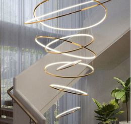 Duplex building light luxury chandelier Lamps villa living room chandelier modern minimalist style circular staircase