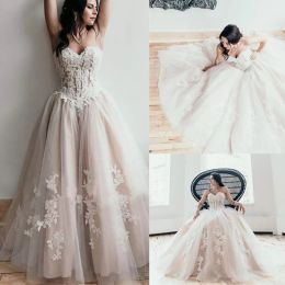 Dresses 2022 Boho Wedding Plus Size Beach Bridal Gown Tulle Lace Applique Floor Length Beaded Sweetheart Neckline Custom Made Vestidos De Novia