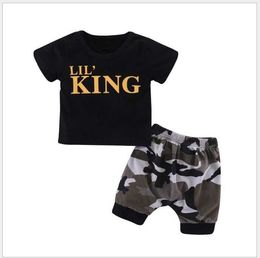 Boys New Summer Baby Letters Printed Short Sleeve T Shirt Camouflage Shorts 2pcs Set Kids Clothing Sets Children Outfits Toddler Suit Retail