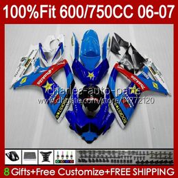 OEM Body For SUZUKI GSXR-600 GSXR750 K6 GSX-R750 06-07 Bodywork 130No.14 light blue blk GSXR 750CC 600CC 750 600 CC GSXR600 06 07 GSXR-750 2006 2007 Injection Mould Fairing