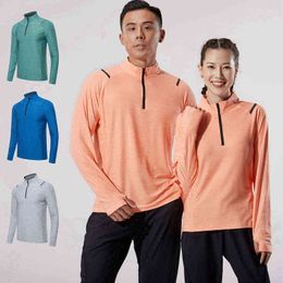 Autumn winter Sport Men T-shirt with Zipper Quick Dry Long Sleeve Sportswear Men Fitness Outdoor Running Trainining Clothing Gym L220704