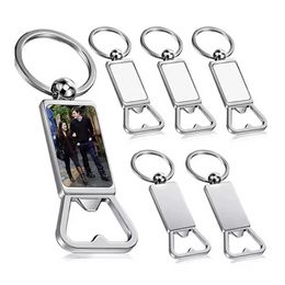 Sublimation Blank Beer Bottle Opener Keychain Metal Heat Transfer Corkscrew Key Ring Household Kitchen Tool Free DHL sxa16