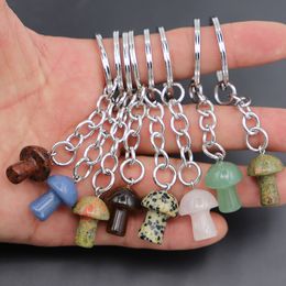 Natural Stone Key Chain Ring Mushroom Pendant Cute Mini Statue Charms Crafts With Loop Bracelets Keychain Jewellery Accessories