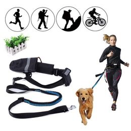 Elastic belt Running Large dog leash lead sports jogging walking big dog collar rope hand free waist dog leash set 201101