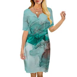 Women Dress Vintage Texture Pattern 3D Printed VNeck Loose Casual Short Sleeve Shift Dress for Female Dresses 220616
