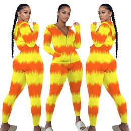 Women's Two Piece Pants 2022 Wholesale Product Contrast Colour Striped Patchwork Zip High Waist Skinny Pencil Pant Sexy Fitness Women Sets