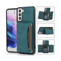 Three-fold multi-card mobile phone protective cases case For Samsung s22 s21 s20 Plus ultra A13 A33 A53 A73 A12 A32 A42 A52 A72 skin-feeling back cover card leather case