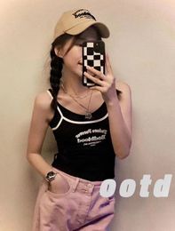 fasion embroidered letters womens tanks hot girl camisole black slim short tops