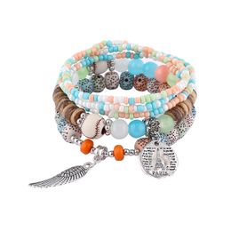 Wing Love Charms Bracelets Fashion Paris Tower Tennis Bodhi Rice Glass Beads Beaded Bangles Women Gifts Bohemian Colourful Multilayer Elastic Men Jewellery Pulseras