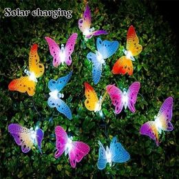 12 LED Solar Power Fibre Optic Butterfly String Light Garden Decor Outdoor Suncatchers 220728