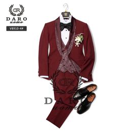 DARO Tuxedo wine red Bridegroom Suit Wedding Groom Tuxedo Party Fitting Suit Desingn 201106