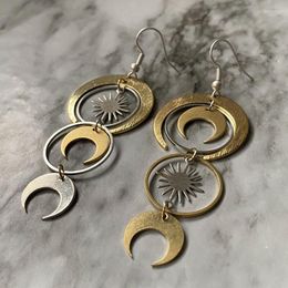 Dangle & Chandelier Mixed Metal Gold Silver Plated Geometric Crescent Moon Phase Earrings Celestial Boho Witchy JewelryDangle
