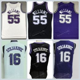 Vintage Peja 16 Stojakovic Basketball Jerseys 55 Williams Uniforms For Sport Fans New Material Team Away Purple Black White Stitched Men's T-shirt uniform