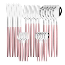 Dinnerware Sets 6Set/30Pcs Pink Silver Set Stainless Steel Knife Ckae Fork Spoon Cutlery Tableware Silverware DropDinnerware