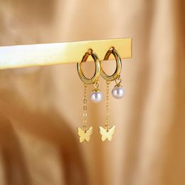 Hoop Earrings Minimalist Butterfly Fashion Earring/Pearl Sense Of Long Tassel Chain Drop For Women Design Female Aretes Gifts Jewellery