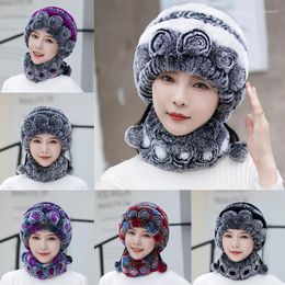 Beanie/Skull Caps Women Plush Faux Fur Hats Scarf Sets Winter Autumn Thicken Warm Hat Colourful Flowers Soft Windproof Snowproof Suit Pros22