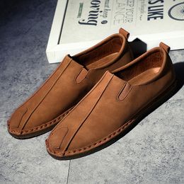 Leather Men Shoes Casual Luxury Brand Italian Loafers Moccasins Breathable Slip on Boat Shoes Fashion Comfy Walking Shoes Soft