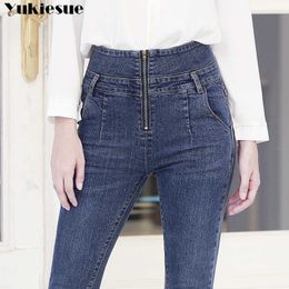 winter autumn womans jeans with high waist woman mom womens for women jean femme Plus size black 210608