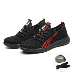 safety shoes summer fly woven breathable shoes steel toe cap light work shoes Men and women construction boots botas hombre Y200915