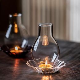 Candle Holders Glass Holder Retro Windproof Zen Simple Candlelight Nordic Dinner Cover Tea Table Decoration Accessories