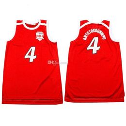 Nikivip Giannis Antetokounmpo #4 High School Filathlitikos B.C. Red Retro Basketball Jerseys Mens Stitched Custom Any Number Name