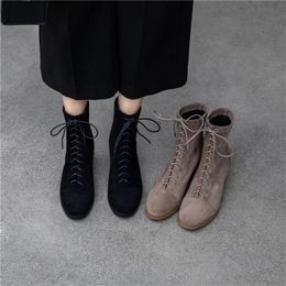 INS HOT women Ankle boots 2225 cm length autumn and winter boots women Round toe Elastic cloth velvet midheel booties 2 Colours 201103