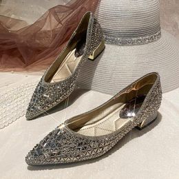 toe Top Loafers pointed Grade women chunky heel Rhinestone Fashion Party prom Travel single Shoes plus size 35-41 943