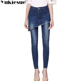 Embroidery jeans female high wasit vintage denim jeans woman skinny long pencil pants skirts jeans women plus size 210412