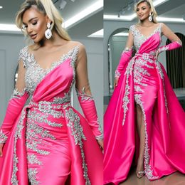 2022 Plus Size Arabic Aso Ebi Mermaid Lace Beaded Prom Dresses Sheer Neck Evening Formal Party Second Reception Birthday Engagement Gowns Dress ZJ855