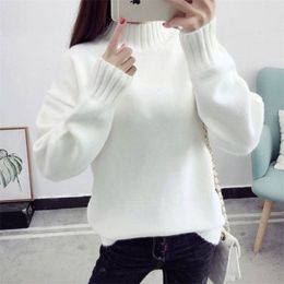 Casual Turtleneck Pullover Sweaters Women Autumn Winter Long Sleeve Warm Knitted Jumper Elegant Loose White Female Sweaters 201221