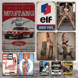 Vintage Garage Wall Decpr Metal Poster Painting Tin Sign Sexy Pin Up Girl and Car Metal Plate Signs Car Wall Stickers Art Retro Garage Decor Plaque