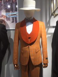 Men's Tracksuits Brown Plaid Wedding Suit For Men Suits Slim Fit Bridegroom Man Party Ball Round Lapel Tuxedo 3 Piece Square Blazer JacketMe