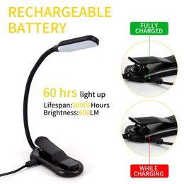 Mini 7 LED Reading Light Rechargeable 3-Level Warm Cool White Flexible Easy Clip Lamp Read Night Reading Lamp in Bed