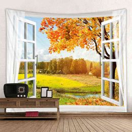 3D Window Landscape Decoration Carpet Dormitory Bedroom Background Wall Holiday Party J220804