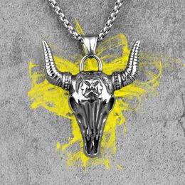 Pendant Necklaces Cattle Skull Long Men Pendants Chain Punk Unique For Boyfriend Male Stainless Steel Jewellery Creativity Gift WholesalePenda