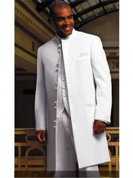 Men Suits Long Coat White Groom Wedding Tuxedos Groomsman Blazer Man 3 Pieces Formal Wear (Jacket+Pants+Vest) Terno Masculino