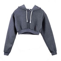 Fashion Women Sweatershirts Feme Long Sleeve Pullover Solid Crop Hoodies Sport Pullover Tops Casual Jumper Coat Hoodies L220706