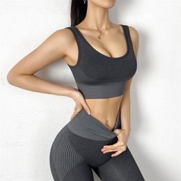 2PCS Women Sportswear Yoga Set Workout Clothes Athletic Wear Sports Gym Legging Seamless Fitness Push Up Bra Top Suit 220330