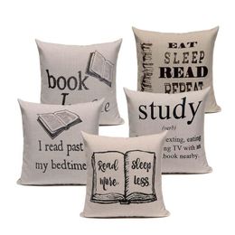 Cushion/Decorative Pillow Book Tea Coffee Wine Cushion Cover Cotton Linen Decorative Pillowcase Chair Seat Letter Slang Home Living TextileC