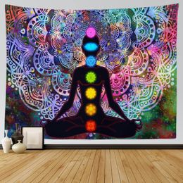 Tapestries SepYue Buddha Statue Meditation Chakra Tapestry Wall Hanging Mandala Cloth Yoga