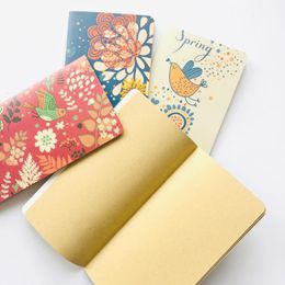 Notepads 24 Sheets Romantic Flower & Birds Portable Kraft Paper Notebook Student School Stationery Diary Planner
