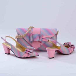 Dress Shoes New Arrival Hot and Youth Red Color Party Wedding Ladies Bag Set with Colorful Stripes Pattern 220722