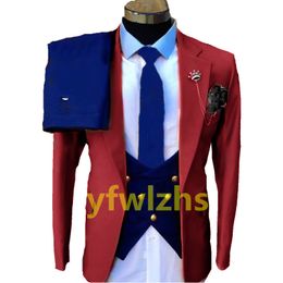 Customise tuxedo One Button Handsome Notch Lapel Groom Tuxedos Men Suits Wedding/Prom/Dinner Man Blazer(Jacket+Pants+Tie+Vest) W1059