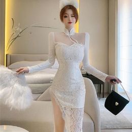 Ethnic Clothing Young Style Sexy Qipao Dress Temperament Retro Ladies Chinese Lace Cheongsam Slim Dresses Traditional Evening Party Qi PaoEt