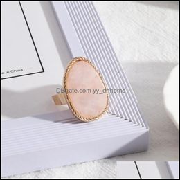 Cluster Rings Fashion Gold Plated Pink Rose Quartz Crystal Open Geometric Natural Stone Ring For Women Jewellery Gift Drop Deli Yydhhome Dhlk8