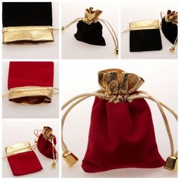 Small Red Velvet Jewelry Gift Gold Silver Gift Favors Party String Bag Pouch 