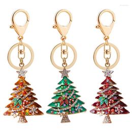 Keychains 1 Pc Unisex Christmas Tree Keychain Keyring Crystal Rhinestone Car Hanging Pendant Creative Key Ring Purse Bag Charm Chains Miri22