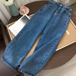 Women's Jeans Street Casual High Waist Traf Pants Korean Fashion Light Blue Straight Cotton Loose Black Y2k Female 220402